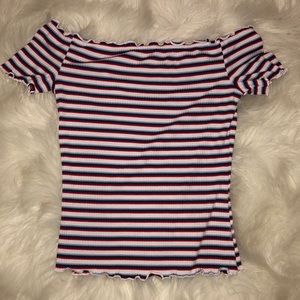 Off the shoulders red, white and blue top